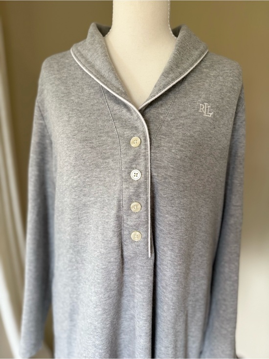 Lauren Ralph Lauren Other - Lauren Ralph Lauren Light Gray Button Nightgown Long Pajamas White Piping M